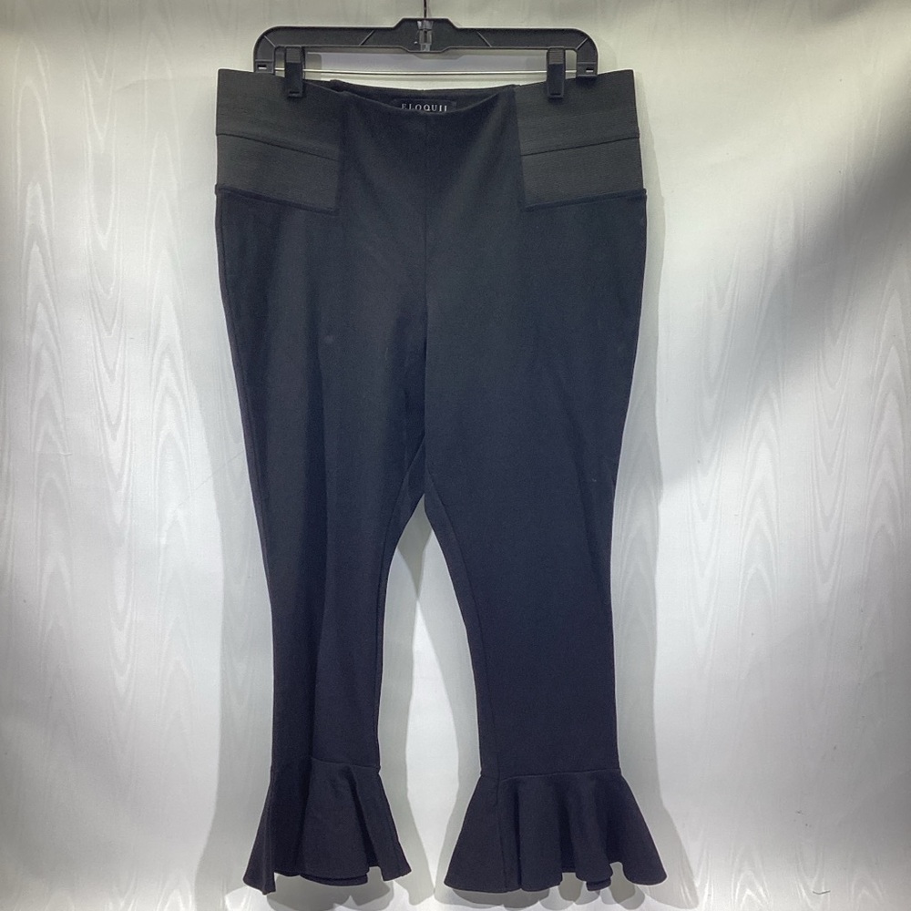 ELOQUII Women's 16 Black Crop Ruffle Hem Trousers Pants Pockets